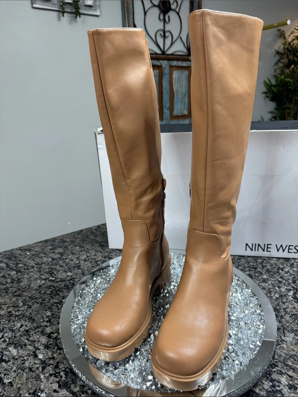 Nine West Verve3 Tall Platform Over-the-Knee Boots in Tan EUC 9